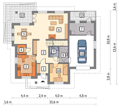 Rzut parteru POW. 130,0 m²